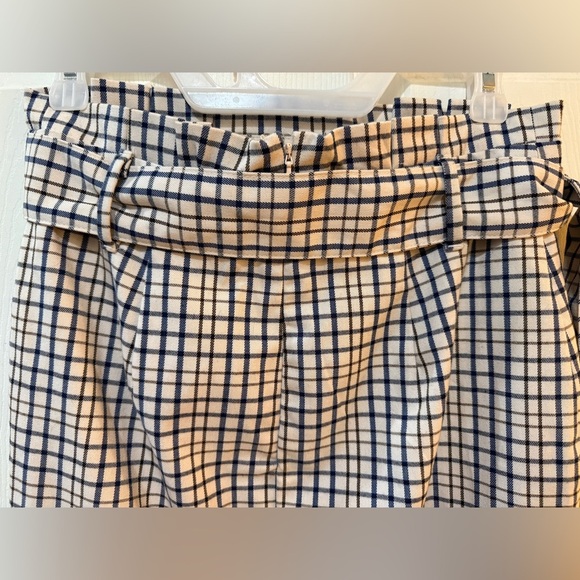 Checkered Paperbag Waist Navy and White Plaid Skirt - Picture 5 of 6